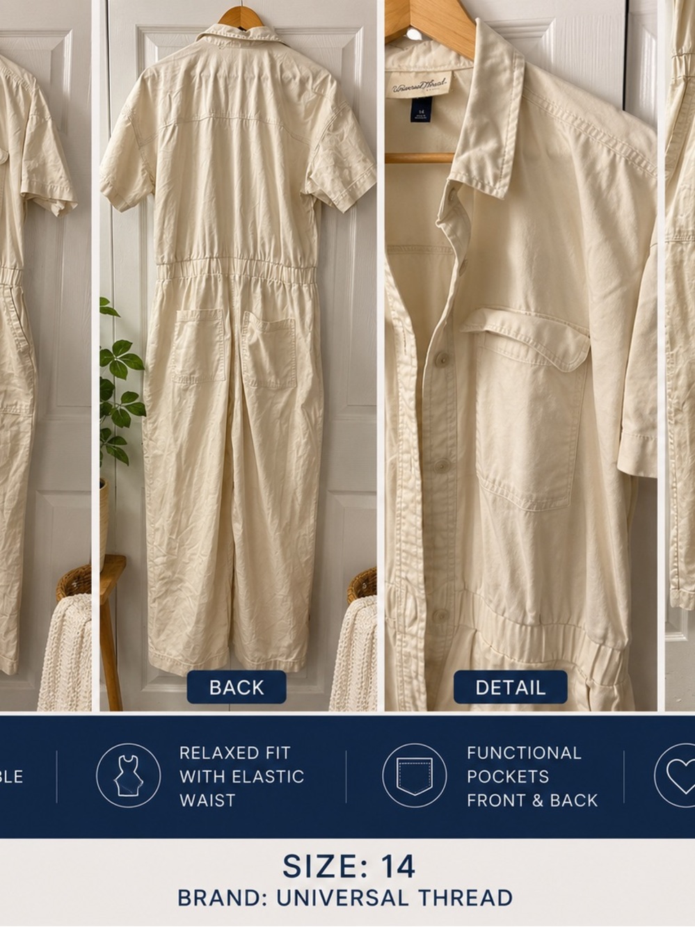 Universal Thread Cream Short-Sleeve Utility Jumpsuit